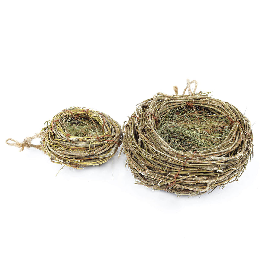 Set of 2 - Natural Twig Bird Nest, Home Made Rattan Planters #whtbkgd