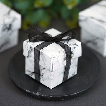 50 Pack | 2" Marble Print Party Favor Candy Gift Boxes With Lid - Clearance SALE