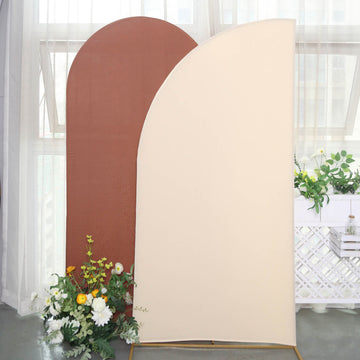 7ft Matte Beige Spandex Half Moon Chiara Backdrop Stand Cover, Custom Fitted Wedding Arch Cover