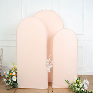 Set of 3 Matte Blush Spandex Fitted Chiara Backdrop Stand Cover For Round Top Wedding Arch - 5ft, 6ft, 7ft
