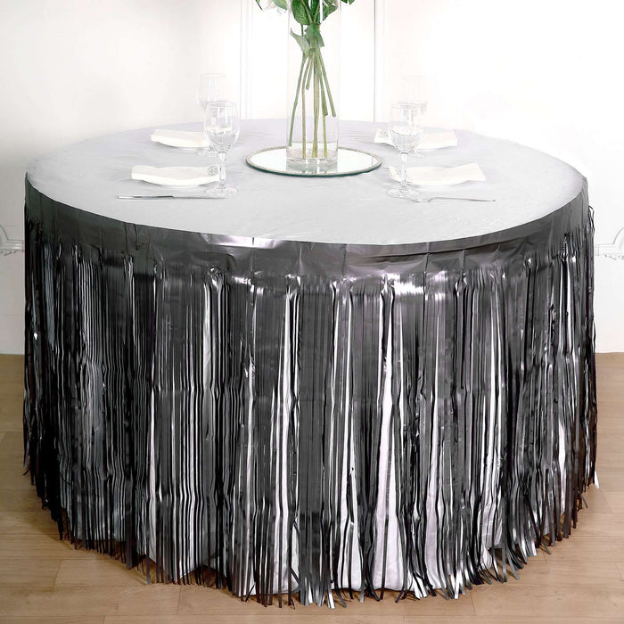 30inch x 9FT Metallic Foil Fringe Table Skirt, Self Adhesive Party Table Skirt - Matte Charcoal Gray
