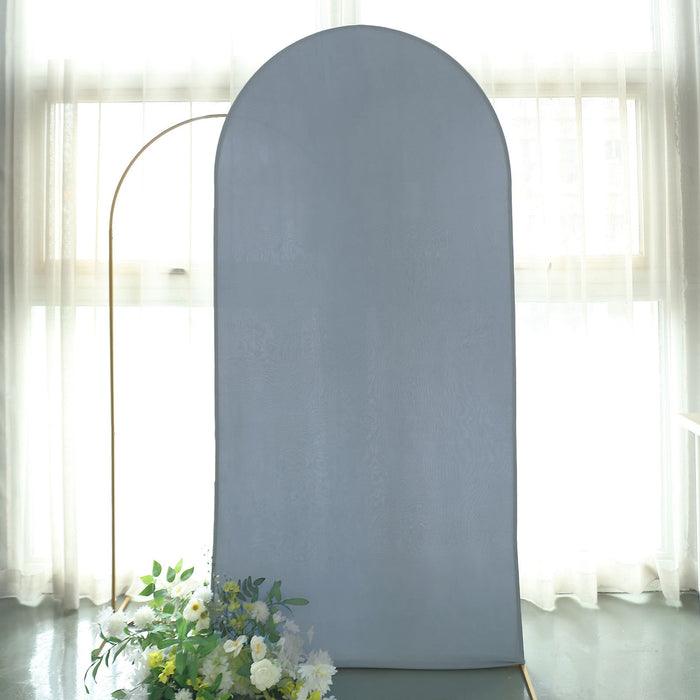 7ft Matte Dusty Blue Spandex Fitted Chiara Backdrop Stand Cover For Round Top Wedding Arch