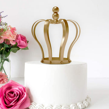 9" Matte Gold Metal Royal Crown Cake Topper, Wedding Cake Decor