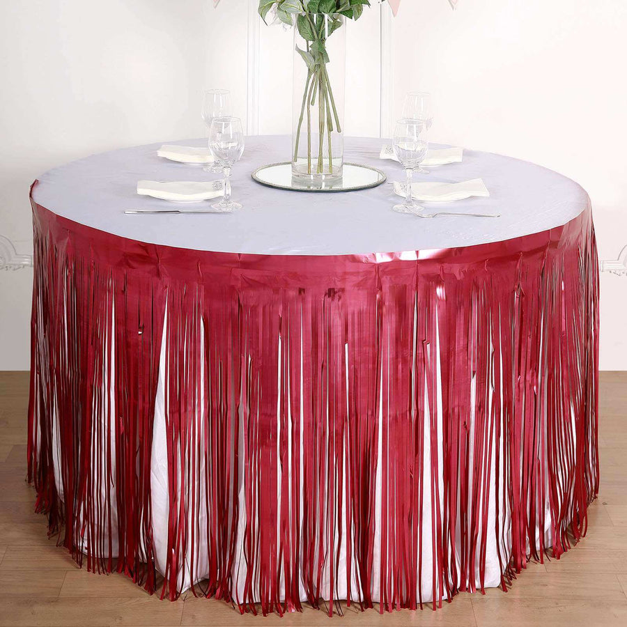 Metallic Foil Fringe Table Skirt, Self Adhesive Party Table Skirt - Matte Red