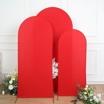 Set of 3 | Matte Red Spandex Fitted Chiara Backdrop Stand Cover For Round Top Wedding Arch - 5ft, 6ft, 7ft
