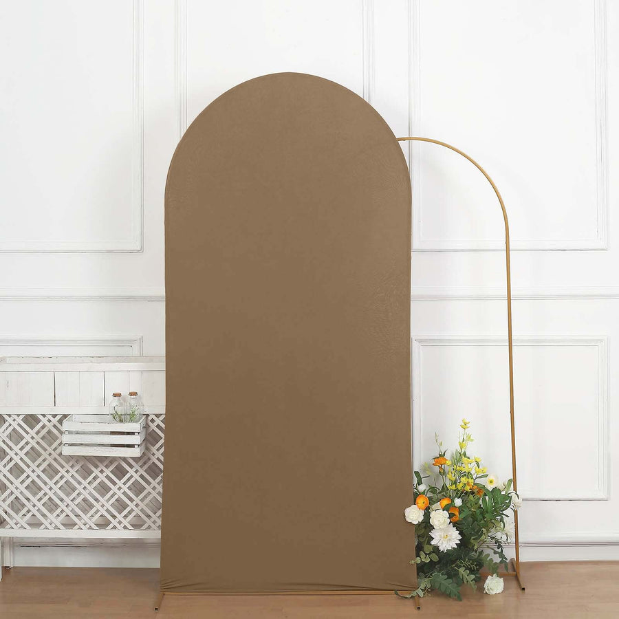 7ft Matte Taupe Spandex Fitted Chiara Backdrop Stand Cover For Round Top Wedding Arch