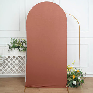7ft Matte Terracotta (Rust) Spandex Fitted Chiara Backdrop Stand Cover For Round Top Wedding Arch