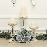 Set of 3 | Mercury Silver Glass Pillar Candle Holder Stands, Votive Candle Centerpieces