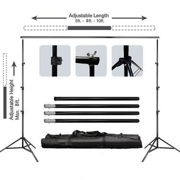 8ftX10ft Metal Adjustable Photography Backdrop Stand Kit and FREE Clips