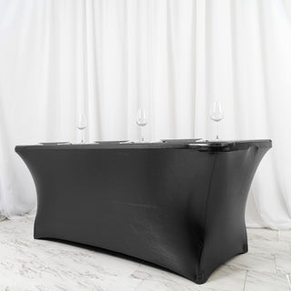 Affordable and Versatile Table Decor with the 6ft Metallic Black Rectangular Stretch Spandex Table Cover