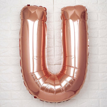40" Metallic Rose Gold Mylar Foil Helium Air Alphabet Letter Balloon - U