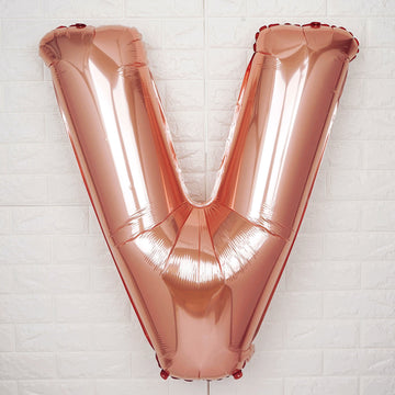 40" Metallic Rose Gold Mylar Foil Helium Air Alphabet Letter Balloon - V