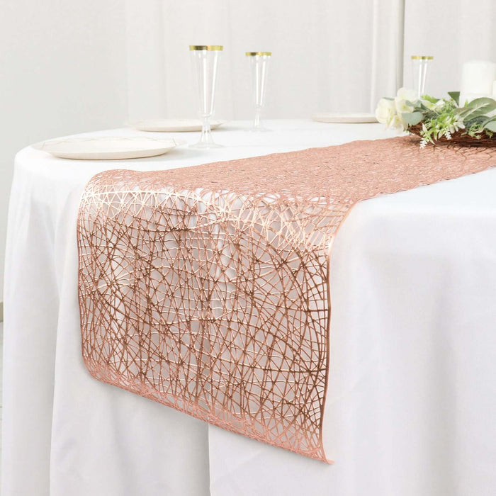 13inch x 6ft Metallic Blush / Rose Gold Reversible Woven Vinyl Table Runner