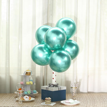25 Pack 12" Metallic Chrome Green Latex Helium or Air Party Balloons