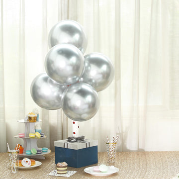 25 Pack | 12" Metallic Chrome Silver Latex Helium/Air Party Balloons