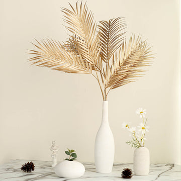 2 Stems | 32" Metallic Gold Artificial Palm Leaf Branch Vase Filler