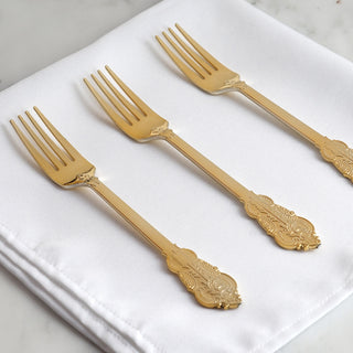 24 Pack Metallic Gold Baroque Style Heavy Duty Plastic Forks