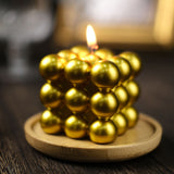 Metallic Gold Bubble Cube Long Burning Paraffin Wax Candle Set, Unscented Pillar Candle Gift