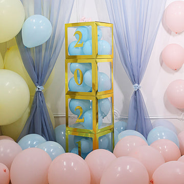 2 Pack | 12" Metallic Gold Clear Baby Shower Party Decoration Boxes, Transparent DIY Balloon Boxes