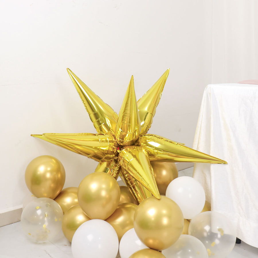 36 Pack | Metallic Gold DIY Mylar Foil Starburst Cone Balloons