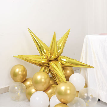 36 Pack | Metallic Gold DIY Mylar Foil Starburst Cone Balloons, 3D Explosion Star Party Balloons Kit - Customizable