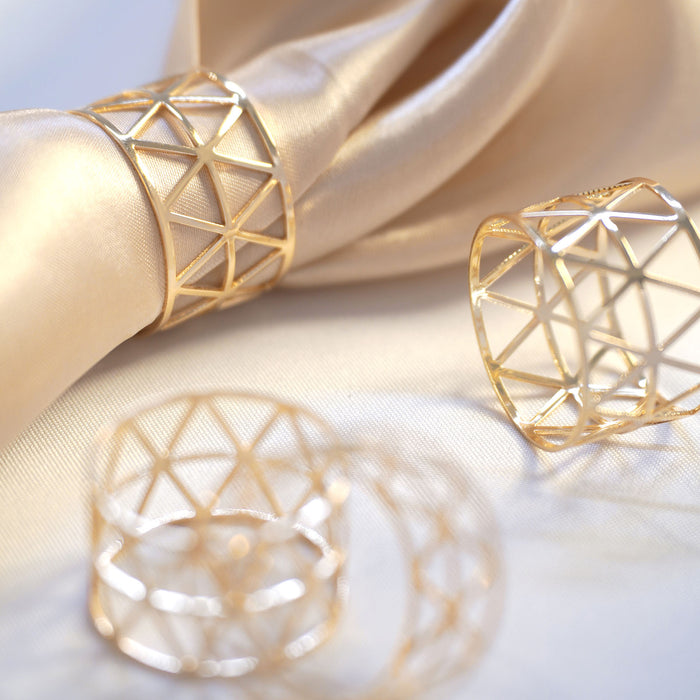 5 Pack | Metallic Gold Napkin Rings For Birthday Party and Weddings Decor with Geometric Design