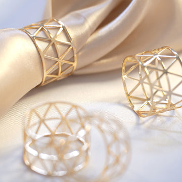 5 Pack | Metallic Gold Geometric Napkin Rings, Paper Napkin Holders