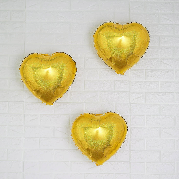 2 Pack | 15inch 4D Metallic Gold Heart Mylar Foil Helium or Air Balloons