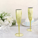 6 Pack | Metallic Gold 5oz Plastic Champagne Flutes Disposable Glasses For Champagne