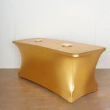 6FT Metallic Gold Rectangular Stretch Spandex Table Cover