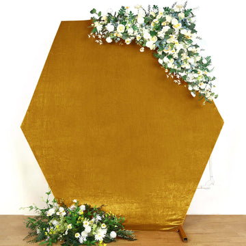 8ftx7ft Metallic Gold Soft Velvet Fitted Hexagon Wedding Arbor Cover