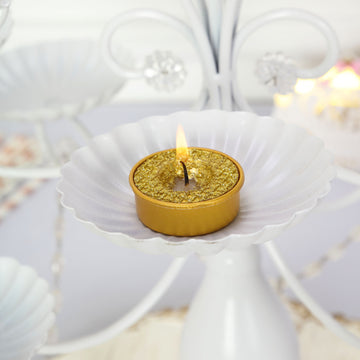 9 Pack Metallic Gold Tealight Candles, Unscented Dripless Wax - Textured Design