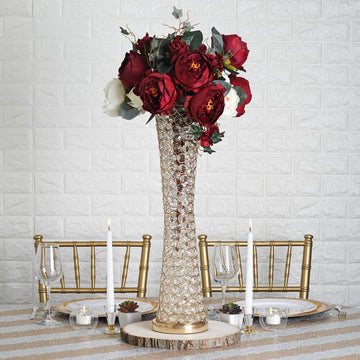 24" Metallic Gold and Crystal Beaded Hurricane Floral Vase Centerpiece