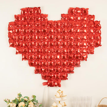 41"x36" Metallic Red Giant Heart Mylar Foil Balloon, Photo Backdrop Balloon Quilt