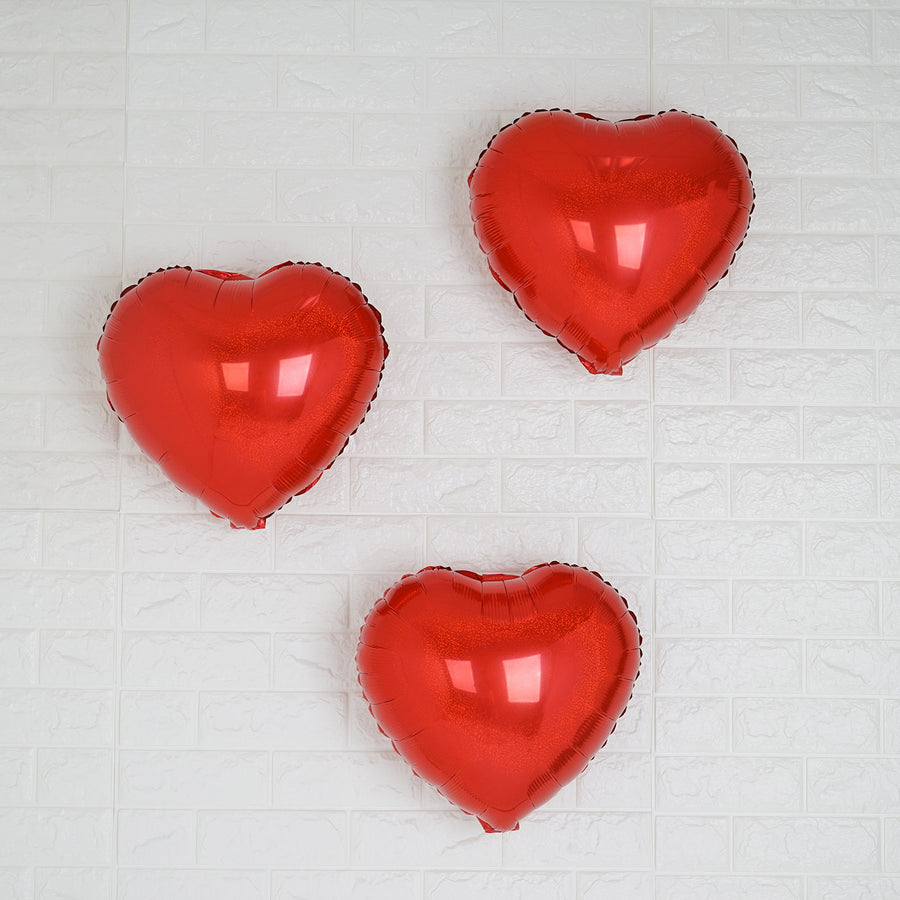 2 Pack | 15inch 4D Metallic Red Heart Mylar Foil Helium or Air Balloons