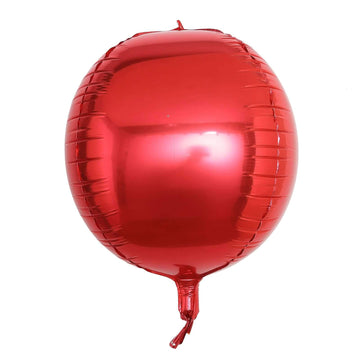 2 Pack 14" 4D Metallic Red Sphere Mylar Foil Helium or Air Balloons