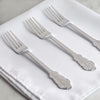 24 Pack | Metallic Silver 8inch Baroque Style Heavy Duty Plastic Forks