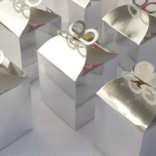 Elegant Metallic Silver Butterfly Top Premium Party Favor Boxes