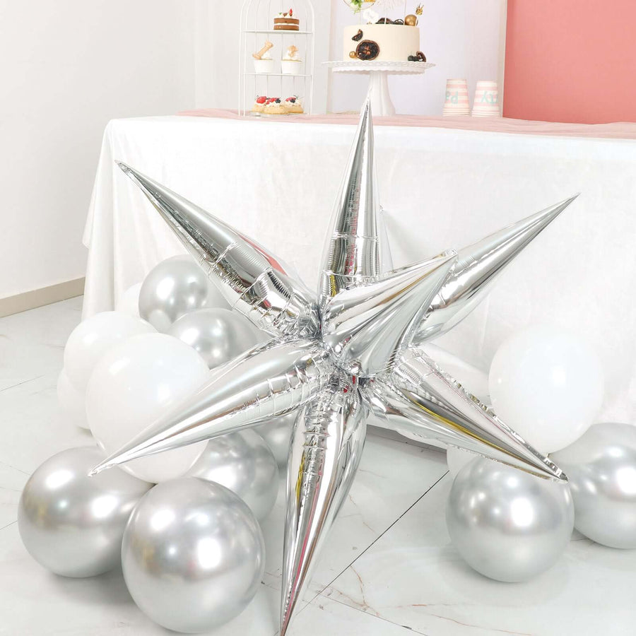 36 Pack | Metallic Silver DIY Mylar Foil Starburst Cone Balloons