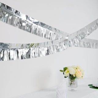 Add Glamour to Your Party with the 16ft Metallic Silver Foil Tassel Fringe Backdrop Banner