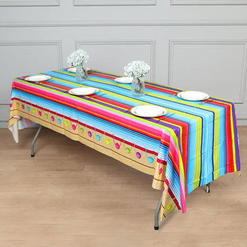 54"x108" Mexican Serape Fiesta Waterproof Plastic Tablecloth, PVC Rectangle Disposable Table Cover - Cinco De Mayo Theme Party Supplies