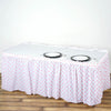 14FT 10 Mil Thick | Polka Dots Pleated Plastic Table Skirts - Disposable Table Skirt Spill Proof - White/Pink