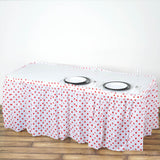 14FT 10 Mil Thick | Polka Dots Pleated Plastic Table Skirts - Disposable Table Skirt Spill Proof - White/Red