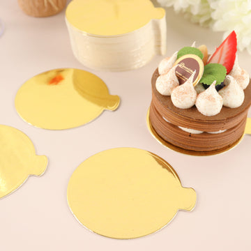 50 Pack | 3" Mini Gold Round Cake Boards, Cardboard Cupcake Base Pads