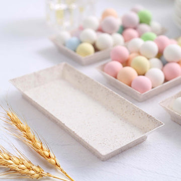 24 Pack 5" Mini Rectangular Wheat Straw Fiber Dessert Plates, Biodegradable Appetizer Snack Serving Trays