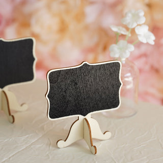 10 Pack | 3" Mini Wooden Chalkboard Sign Table Displays With Removable Stands - Black