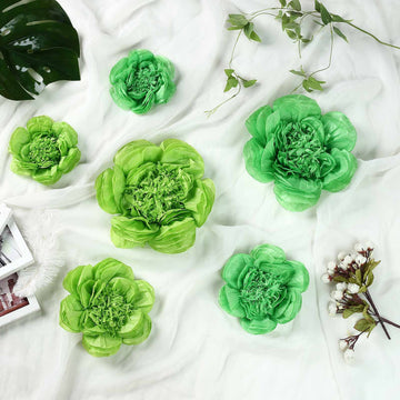 Set of 6 | Mint / Apple Green Peony 3D Paper Flowers Wall Decor - 7",9",11"