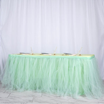 14ft Mint Green 4 Layer Tulle Tutu Pleated Table Skirt