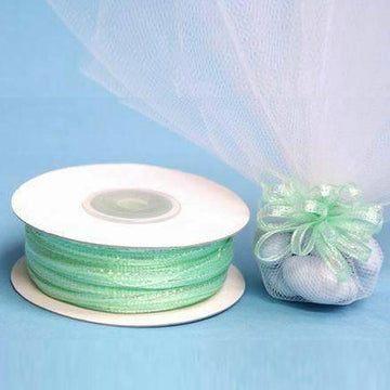 50 Yards 1 8" Mint Organza Pull String Bows Ribbon - Clearance SALE