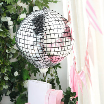 15" Mirrored Silver Disco Ball Mylar Reusable Foil Helium Air Balloon